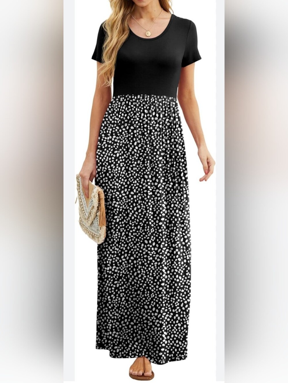 Grecerelle Black Short-Sleeve Maxi Dress Size (L)